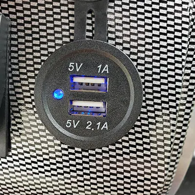 Closeup of USB ports on dash